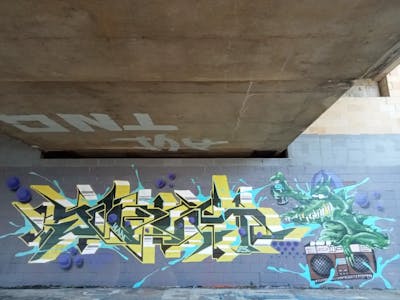 Green and Light Green and Colorful Stylewriting by Jest. This Graffiti is located in Hobart, Australia and was created in 2023. This Graffiti can be described as Stylewriting and Characters.