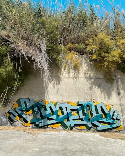 Cyan and Orange Stylewriting by MISTER_S. This Graffiti is located in Limassol, Cyprus and was created in 2023.