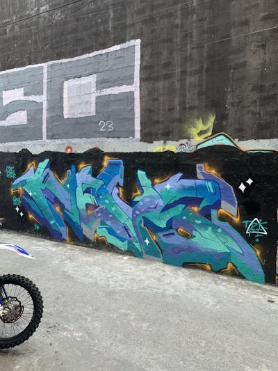 Cyan and Colorful Stylewriting by Nevs. This Graffiti is located in Philippines and was created in 2024. This Graffiti can be described as Stylewriting and Wall of Fame.