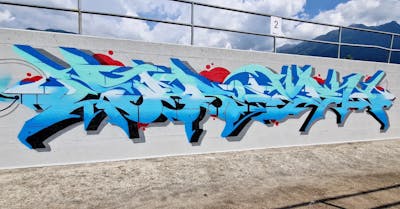 Light Blue and Red and Black Stylewriting by SABOTER. This Graffiti is located in Switzerland and was created in 2023.