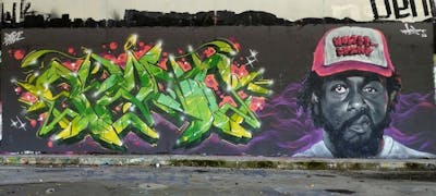 Green and Grey and Colorful Stylewriting by Spant and Noless. This Graffiti is located in Levadia, Greece and was created in 2023. This Graffiti can be described as Stylewriting, Characters and Streetart.