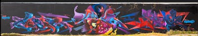 Blue and Red Stylewriting by mobar, Roweo, edge, sert, Klemens der 3., pank (Ost, mtl, MfS, sf and rcs crew). This Graffiti is located in Leipzig, Germany and was created in 2021. This Graffiti can be described as Stylewriting, Wall of Fame and Murals.