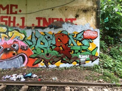 Light Green and Colorful Stylewriting by Rush One. This Graffiti is located in Yangon city, Myanmar and was created in 2017. This Graffiti can be described as Stylewriting and Street Bombing.
