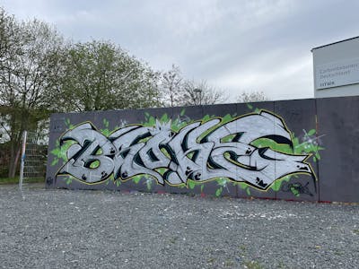 Chrome and Light Green Stylewriting by BROKE420. This Graffiti is located in Leipzig, Germany and was created in 2024. This Graffiti can be described as Stylewriting and Wall of Fame.