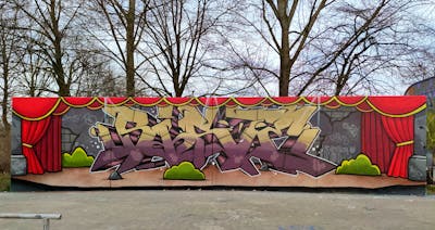 Colorful Stylewriting by HAMPI and BISTE. This Graffiti is located in St. Arnold, Germany and was created in 2022. This Graffiti can be described as Stylewriting and Wall of Fame.