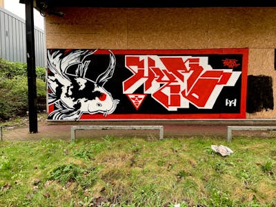 Red and White and Black Stylewriting by Tets and Hyro. This Graffiti is located in Manchester, United Kingdom and was created in 2023. This Graffiti can be described as Stylewriting and Characters.