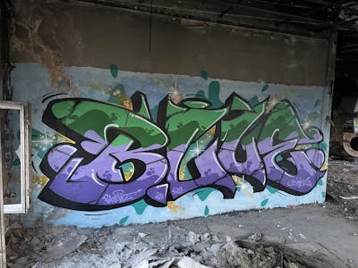 Light Green and Violet Stylewriting by BROKE420 and BLUE. This Graffiti is located in Magdeburg, Germany and was created in 2024. This Graffiti can be described as Stylewriting and Abandoned.