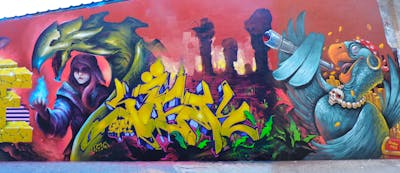 Colorful Stylewriting by YEKO, Fore, Sink and Duke103. This Graffiti is located in Valencia, Spain and was created in 2018. This Graffiti can be described as Stylewriting, Characters and Murals.