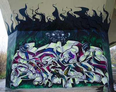Colorful Stylewriting by Fresk. This Graffiti is located in Poznan, Poland and was created in 2021. This Graffiti can be described as Stylewriting and Characters.