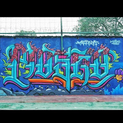 Light Blue and Colorful Stylewriting by MOSH. This Graffiti is located in Kuala Lumpur, Malaysia and was created in 2021.