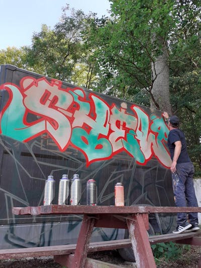 Colorful Stylewriting by Shew, the Buddys and Büro21. This Graffiti is located in Strausberg, Germany and was created in 2019.