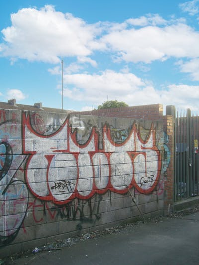Chrome and Red Street Bombing by Riots. This Graffiti is located in Cardiff, United Kingdom and was created in 2009. This Graffiti can be described as Street Bombing and Roll Up.