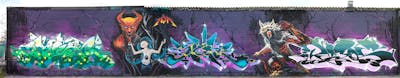 Colorful Stylewriting by Tron26, Cors One, Symer, Saf One and dejoe. This Graffiti is located in Berlin, Germany and was created in 2022. This Graffiti can be described as Stylewriting, Characters and Wall of Fame.