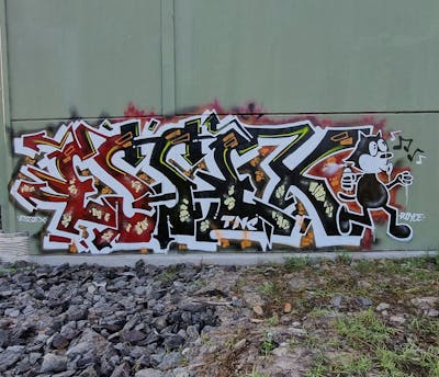 Black and White and Red Stylewriting by ESSEX and TNC. This Graffiti is located in Sunshine Coast, Australia and was created in 2023. This Graffiti can be described as Stylewriting and Characters.