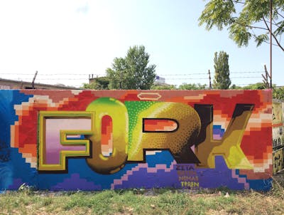 Colorful Futuristic by Fork Imre. This Graffiti is located in Budapest, Hungary and was created in 2017. This Graffiti can be described as Futuristic and Stylewriting.