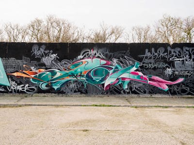 Colorful and Cyan Stylewriting by Syck, ABS, KKP and Los Capitanos. This Graffiti is located in Leipzig, Germany and was created in 2019. This Graffiti can be described as Stylewriting and Abandoned.