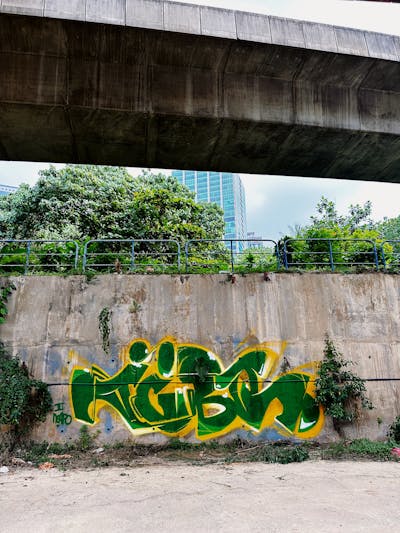 Green and Orange Stylewriting by Jibo and MDS. This Graffiti is located in Kuala Lumpur, Malaysia and was created in 2023. This Graffiti can be described as Stylewriting and Street Bombing.