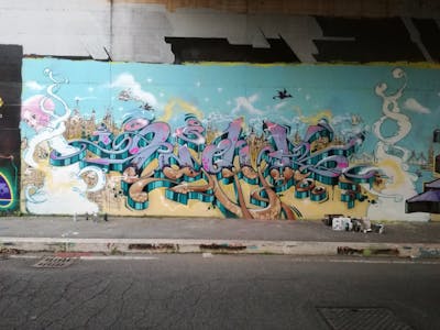 Colorful Stylewriting by Lady.K and 156. This Graffiti was created in 2018 but its location is unknown. This Graffiti can be described as Stylewriting and Wall of Fame.