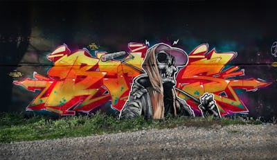 Orange and Colorful Stylewriting by Notes, BTS and POK. This Graffiti is located in Prague, Czech Republic and was created in 2023. This Graffiti can be described as Stylewriting and Characters.