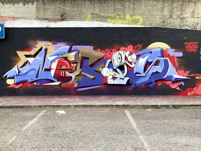 Red and Light Blue Stylewriting by Nekos. This Graffiti is located in Italy and was created in 2022. This Graffiti can be described as Stylewriting, Futuristic, Characters and Wall of Fame.