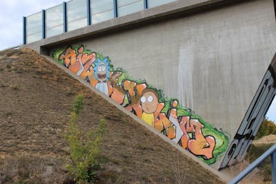 Colorful and Orange and Light Green Stylewriting by bros, rizok, R120K and volim. This Graffiti is located in Leipzig, Germany and was created in 2020. This Graffiti can be described as Stylewriting, Characters and Street Bombing.