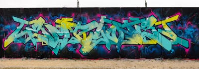 Cyan and Colorful Stylewriting by Emty. This Graffiti is located in Wiesbaden, Germany and was created in 2024. This Graffiti can be described as Stylewriting and Wall of Fame.