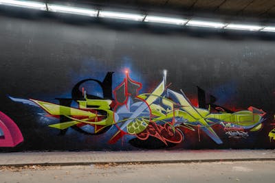 Colorful and Light Green Stylewriting by Syck, KKP, ABS and Los Capitanos. This Graffiti is located in bochum, Germany and was created in 2023. This Graffiti can be described as Stylewriting and Wall of Fame.