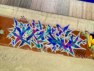 Colorful and Blue Stylewriting by _mekes_. This Graffiti is located in Paris, France and was created in 2022. This Graffiti can be described as Stylewriting and Wall of Fame.
