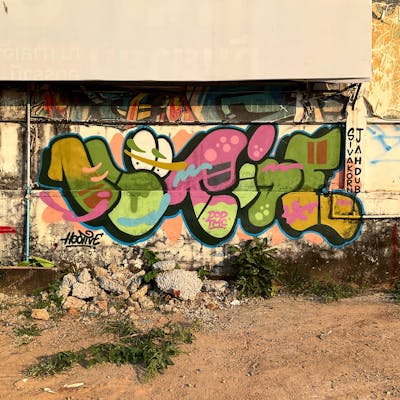 Light Green and Coralle and Colorful Stylewriting by Hootive. This Graffiti is located in Thailand and was created in 2024. This Graffiti can be described as Stylewriting and Abandoned.