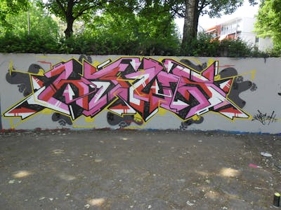 Red and Coralle Stylewriting by News. This Graffiti is located in Tilburg, Netherlands and was created in 2014. This Graffiti can be described as Stylewriting and Wall of Fame.