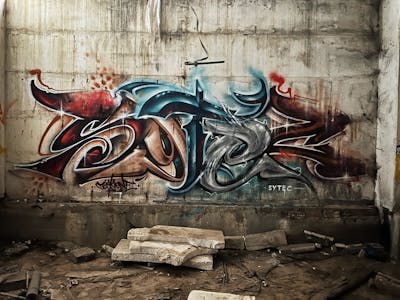 Colorful and Cyan Stylewriting by CETYS.AGF. This Graffiti is located in Nitra, Slovakia and was created in 2022. This Graffiti can be described as Stylewriting, Abandoned and Atmosphere.