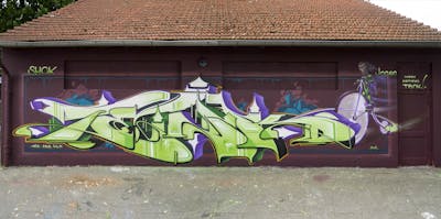 Violet and Light Green Stylewriting by Syck, ABS, KKP and Los Capitanos. This Graffiti is located in Bielefeld, Germany and was created in 2016.