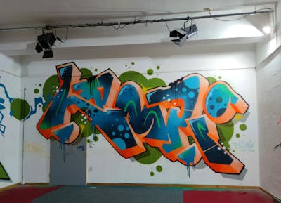 Orange and Cyan and Light Green Stylewriting by HAMPI. This Graffiti is located in MÜNSTER, Germany and was created in 2023.