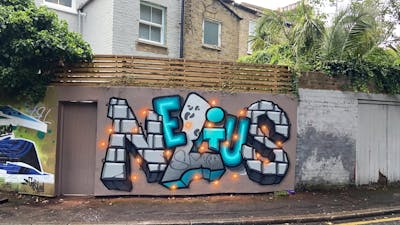 Grey and Cyan Stylewriting by Nelius and smo__crew. This Graffiti is located in London, United Kingdom and was created in 2020.