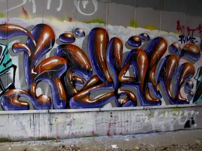 Brown and Violet Stylewriting by Kezam. This Graffiti is located in Auckland, New Zealand and was created in 2022. This Graffiti can be described as Stylewriting, 3D and Wall of Fame.