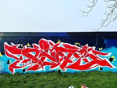 Red and White Stylewriting by Phas196. This Graffiti is located in Quedlinburg, Germany and was created in 2022. This Graffiti can be described as Stylewriting and Wall of Fame.