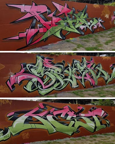 Colorful Stylewriting by Pork, Sbek and Kest. This Graffiti is located in New York, United States and was created in 2019. This Graffiti can be described as Stylewriting and Wall of Fame.