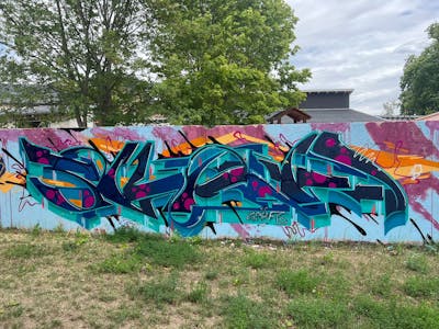 Colorful Stylewriting by Skaf. This Graffiti is located in Magdeburg, Germany and was created in 2022. This Graffiti can be described as Stylewriting and Wall of Fame.