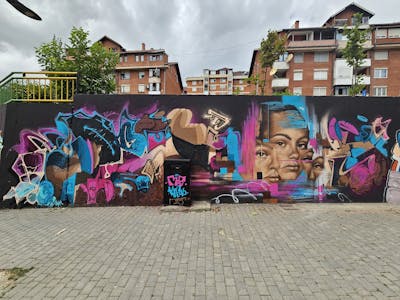 Colorful Stylewriting by Pout and Mister Oreo. This Graffiti is located in Kosovo Pristina, Albania and was created in 2023. This Graffiti can be described as Stylewriting, Characters and Streetart.
