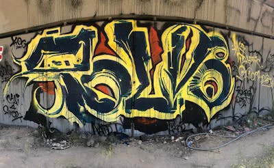 Yellow and Blue Stylewriting by LTS, Polvo and Kog. This Graffiti is located in Los Angeles, United States and was created in 2022. This Graffiti can be described as Stylewriting and Abandoned.