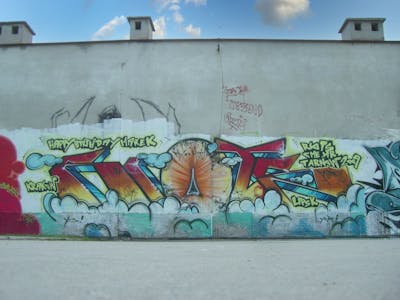Colorful Stylewriting by Riots. This Graffiti is located in Tarnów, Poland and was created in 2009.