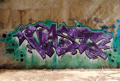 Cyan and Violet Stylewriting by VAST. This Graffiti is located in Athens, Greece and was created in 2020. This Graffiti can be described as Stylewriting and Abandoned.