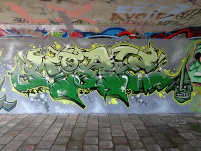 Green Stylewriting by More. This Graffiti is located in Eindhoven, Netherlands and was created in 2012. This Graffiti can be described as Stylewriting and Characters.