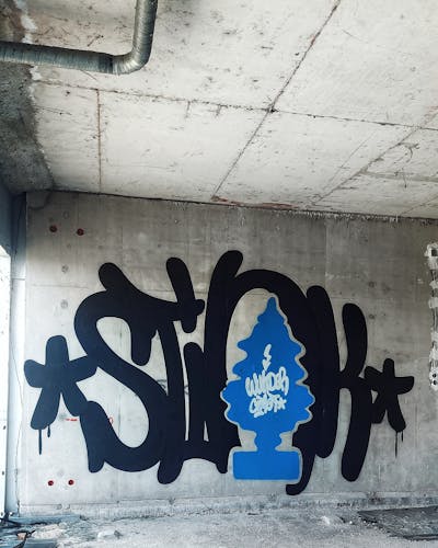 Light Blue and Black Stylewriting by Cimet and STINK. This Graffiti is located in Zagreb, Croatia and was created in 2023. This Graffiti can be described as Stylewriting, Characters and Abandoned.