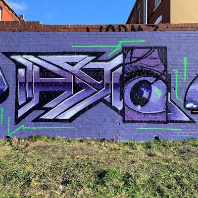 Violet Stylewriting by Hyro. This Graffiti is located in Yorkshire, United Kingdom and was created in 2022. This Graffiti can be described as Stylewriting and Characters.
