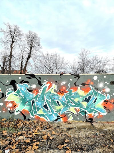Cyan and Colorful Stylewriting by Rebus. This Graffiti is located in OSIJEK, Croatia and was created in 2024.