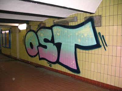 Cyan and Coralle Stylewriting by urine, OST and kafor. This Graffiti is located in Merseburg, Germany and was created in 2009. This Graffiti can be described as Stylewriting and Street Bombing.