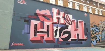 Coralle and Grey Stylewriting by Sky High and smo__crew. This Graffiti is located in London, United Kingdom and was created in 2023. This Graffiti can be described as Stylewriting and Wall of Fame.
