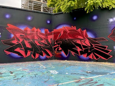 Red and Violet Stylewriting by Techno and CAS. This Graffiti is located in London, United Kingdom and was created in 2021. This Graffiti can be described as Stylewriting and Wall of Fame.
