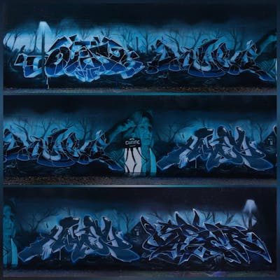 Blue Stylewriting by Holek, QUASI, CUORE, HONEY, KASER and AIDN. This Graffiti is located in Berlin, Germany and was created in 2021. This Graffiti can be described as Stylewriting and Characters.